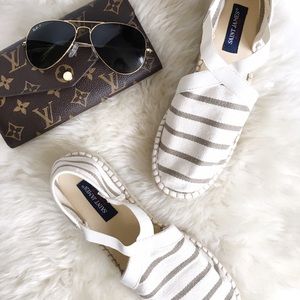 Saint James Shoes - Saint James Striped Cutout Canvas Espadrille Flats Saint James Shoes - Saint James Striped Cutout Canvas Espadrille Flats