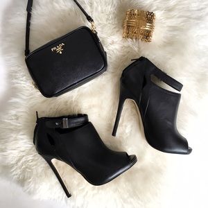 Shoemint Shoes - Black Stiletto Peep Toe Ankle Strap Booties Shoemint Shoes - Black Stiletto Peep Toe Ankle Strap Booties