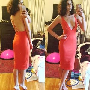 Dresses & Skirts - Plunge neck and open back midi dress orange Dresses & Skirts - Plunge neck and open back midi dress orange