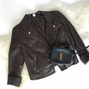 Jackets & Blazers - Brown Vegan Leather Moto Jacket with Quilting Jackets & Blazers - Brown Vegan Leather Moto Jacket with Quilting