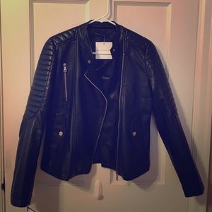 'Damia' Black Faux Biker-Style Leather Jacket 'Damia' Black Faux Biker-Style Leather Jacket