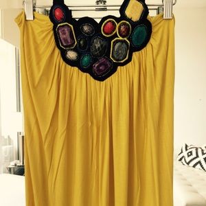 Dresses & Skirts - Long dress yellow cotton jersey assorted stones Dresses & Skirts - Long dress yellow cotton jersey assorted stones