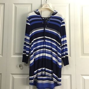 Cable & Gauge Dresses & Skirts - Cable & Gauge striped lace up coverup with hoodie Cable & Gauge Dresses & Skirts - Cable & Gauge striped lace up coverup with hoodie
