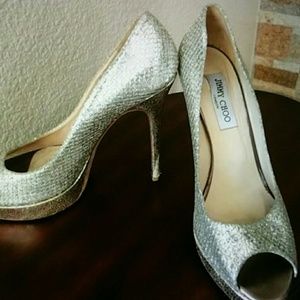 Jimmy Choo Silver Peep toe heels Jimmy Choo Silver Peep toe heels