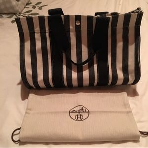Hermes Handbags - ✨Hermes Black/Cream Stripe Canvas Overnight Bag✨ Hermes Handbags - ✨Hermes Black/Cream Stripe Canvas Overnight Bag✨