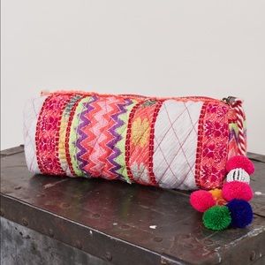 - Handbags - Festive Printed Multi Trimmed Bag With Pom Pom Zip - Handbags - Festive Printed Multi Trimmed Bag With Pom Pom Zip