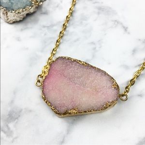 Jewelry - NEW! Pink druzzy stone necklace 16k gold Jewelry - NEW! Pink druzzy stone necklace 16k gold