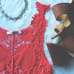 Le Dor Other - Pink Boho Floral Crochet Lace Cotton Coverup Tank Le Dor Other - Pink Boho Floral Crochet Lace Cotton Coverup Tank