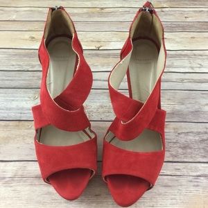 Zara Shoes - Zara Red Suede cross strap Platform Heels Zara Shoes - Zara Red Suede cross strap Platform Heels