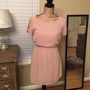  Forever 21 Pink Tan Polk A Dot Dress Forever 21 Pink Tan Polk A Dot Dress