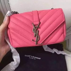 Auth YSL Saint Laurent V Flap Pink Mini Bag Auth YSL Saint Laurent V Flap Pink Mini Bag
