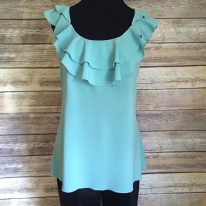 Kenar Tops - KENAR Ruffle Turquoise Tanktop Kenar Tops - KENAR Ruffle Turquoise Tanktop