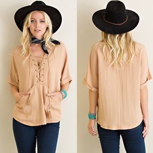 Bare Anthology Tops - Lace Up Short Sleeve Top Bare Anthology Tops - Lace Up Short Sleeve Top