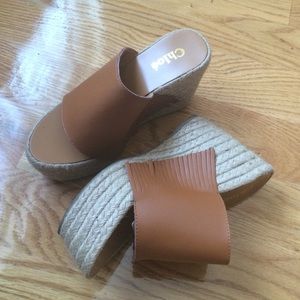Chloe Shoes - Tan Wedged platform espadrilles Chloe Shoes - Tan Wedged platform espadrilles