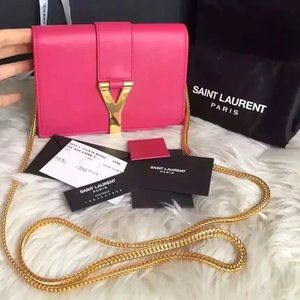 Auth Saint Laurent Y Ligne Pochette Bag Neon Pink Auth Saint Laurent Y Ligne Pochette Bag Neon Pink