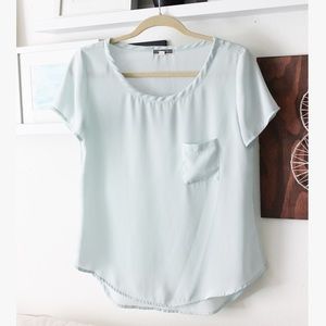 Pleione Tops - Powder Blue Sheer Blouse Pleione Tops - Powder Blue Sheer Blouse