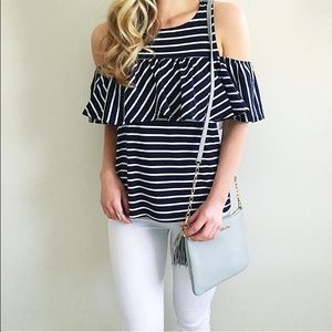 Cupcakes & Cashmere Tops - Cupcakes & Cashmere Striped Cold Shoulder Top Cupcakes & Cashmere Tops - Cupcakes & Cashmere Striped Cold Shoulder Top