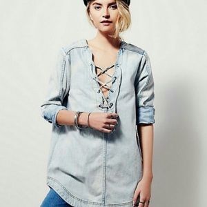 Free People Tops - Free People lace up chambray tunic Free People Tops - Free People lace up chambray tunic
