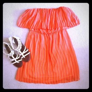 Everly Dresses & Skirts - Strapless Ruffle Orange Dress Everly Dresses & Skirts - Strapless Ruffle Orange Dress