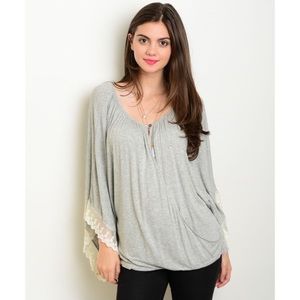 Tops - Sale! Light Grey Top with Lace Accents Tops - Sale! Light Grey Top with Lace Accents