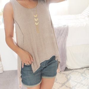 Tops - Relaxed Fit Tan Sleeveless Top Tops - Relaxed Fit Tan Sleeveless Top