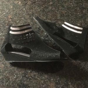 Mark by Avon Shoes - Black Suede look wedge sandal with zip back Mark by Avon Shoes - Black Suede look wedge sandal with zip back