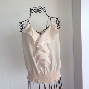 Zinga Tops - Cream Ruffle Crop Top Sz Small Elastic Bottom-Used Zinga Tops - Cream Ruffle Crop Top Sz Small Elastic Bottom-Used
