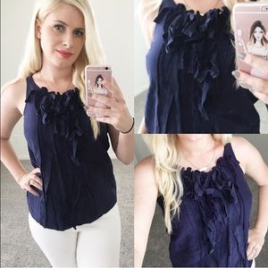 J. Crew Tops - J. Crew blouse ruffle tank navy blue work top J. Crew Tops - J. Crew blouse ruffle tank navy blue work top