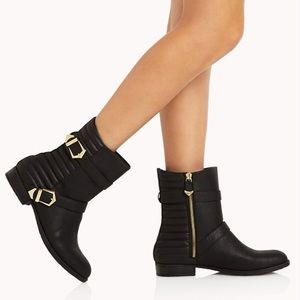 Forever 21 Shoes - Black Leather Buckled Moto Boots Forever 21 Shoes - Black Leather Buckled Moto Boots