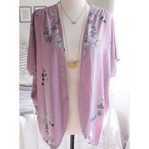 Tops - Open Front Lavender Floral Kimono Tops - Open Front Lavender Floral Kimono