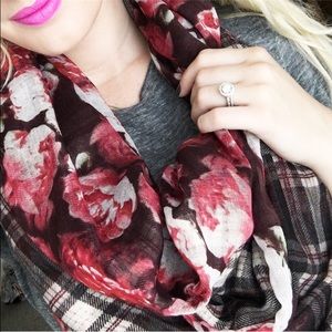 Accessories - Double sided scarf plaid floral maroon pink Accessories - Double sided scarf plaid floral maroon pink