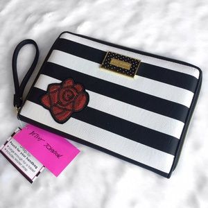 Betsey Johnson Handbags - Betsey Johnson Black & White Patch Striped Clutch Betsey Johnson Handbags - Betsey Johnson Black & White Patch Striped Clutch