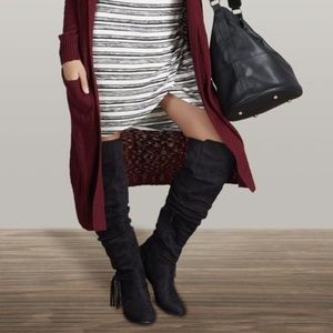JustFab Shoes - Black Suede Over The Knee Flat Slouchy Boots JustFab Shoes - Black Suede Over The Knee Flat Slouchy Boots