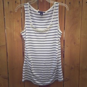 White House Black Market Tops - Black & White Stripe Tanktop with Beaded neckline White House Black Market Tops - Black & White Stripe Tanktop with Beaded neckline