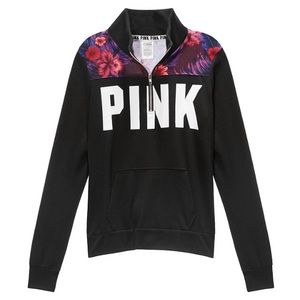 PINK Victoria's Secret Sweaters - Pink VS Quarter Zip Black & Floral Sweater PINK Victoria's Secret Sweaters - Pink VS Quarter Zip Black & Floral Sweater