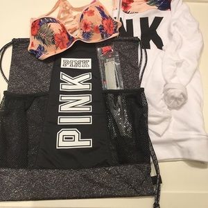 PINK Victoria's Secret Handbags - Pink VS Grey Gray Black White Drawstring Backpack PINK Victoria's Secret Handbags - Pink VS Grey Gray Black White Drawstring Backpack