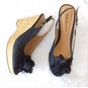 Chinese Laundry Shoes - Chinese Laundry Black Floral Open Toe Cork Wedges Chinese Laundry Shoes - Chinese Laundry Black Floral Open Toe Cork Wedges
