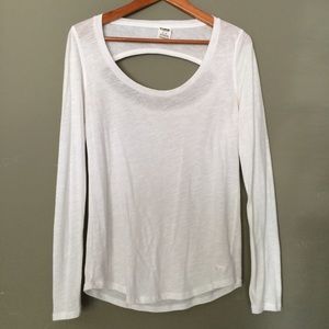 PINK Victoria's Secret Tops - Pink VS White Open Back Crew Neck Long Sleeve PINK Victoria's Secret Tops - Pink VS White Open Back Crew Neck Long Sleeve