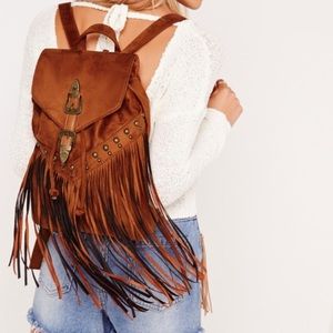 ASOS Handbags - Faux Suede Western Buckle Fringe Backpack ASOS Handbags - Faux Suede Western Buckle Fringe Backpack