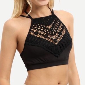 Tops - Black crochet crisscross back bralette crop top Tops - Black crochet crisscross back bralette crop top
