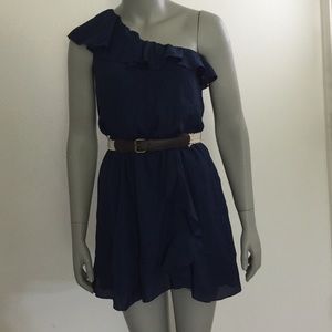 Dresses & Skirts - Navy blue one shoulder dress with braided belt Dresses & Skirts - Navy blue one shoulder dress with braided belt