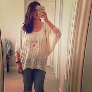 Tops - Ivory Oversized Blouse with Cut Out Detail Tops - Ivory Oversized Blouse with Cut Out Detail