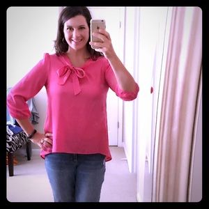 Tops - Pink Tie Neck Blouse Tops - Pink Tie Neck Blouse