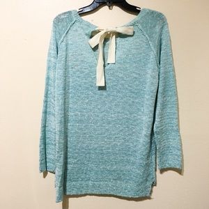 Sweaters - Aqua Blue Marled Bow Back Slouchy Sweater Sweaters - Aqua Blue Marled Bow Back Slouchy Sweater