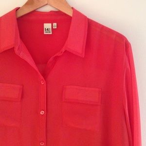 14th & Union Tops - Sheer Coral Blouse 14th & Union Tops - Sheer Coral Blouse