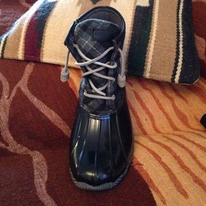 Sperry Top-Sider Shoes - Sperry Saltwater Black Topsiders Flannel Rainboot Sperry Top-Sider Shoes - Sperry Saltwater Black Topsiders Flannel Rainboot