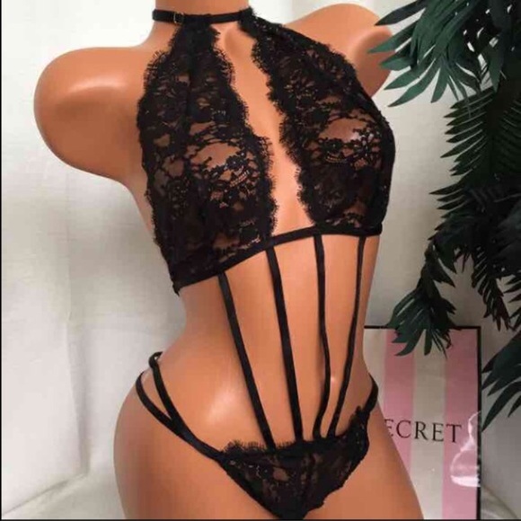 Victoria S Secret Intimates Sleepwear Vs Sml Strappy Sexy Eyelash Black Teddy Lingerie