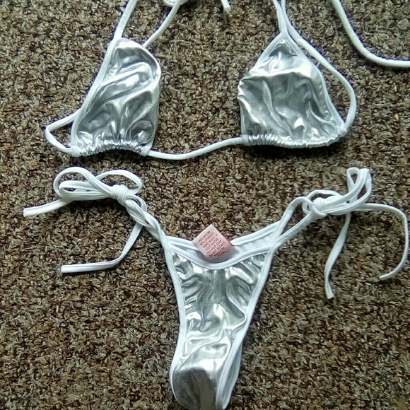 Roma Swim White Silver Metallic Micro Tiny Bikini Poshmark