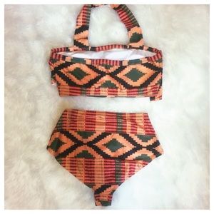 Swim African Ethnic Print Halter Flounce Bikini M Poshmark