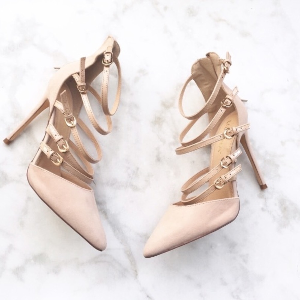 Nude Blush Strapped Kitten Heels Pumps Stilettos Gem
